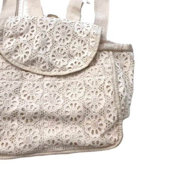 Art Class Ivory Crochet Backpack Lace Eyelet Over Canvas School Work Everyday - Picture 4 of 12